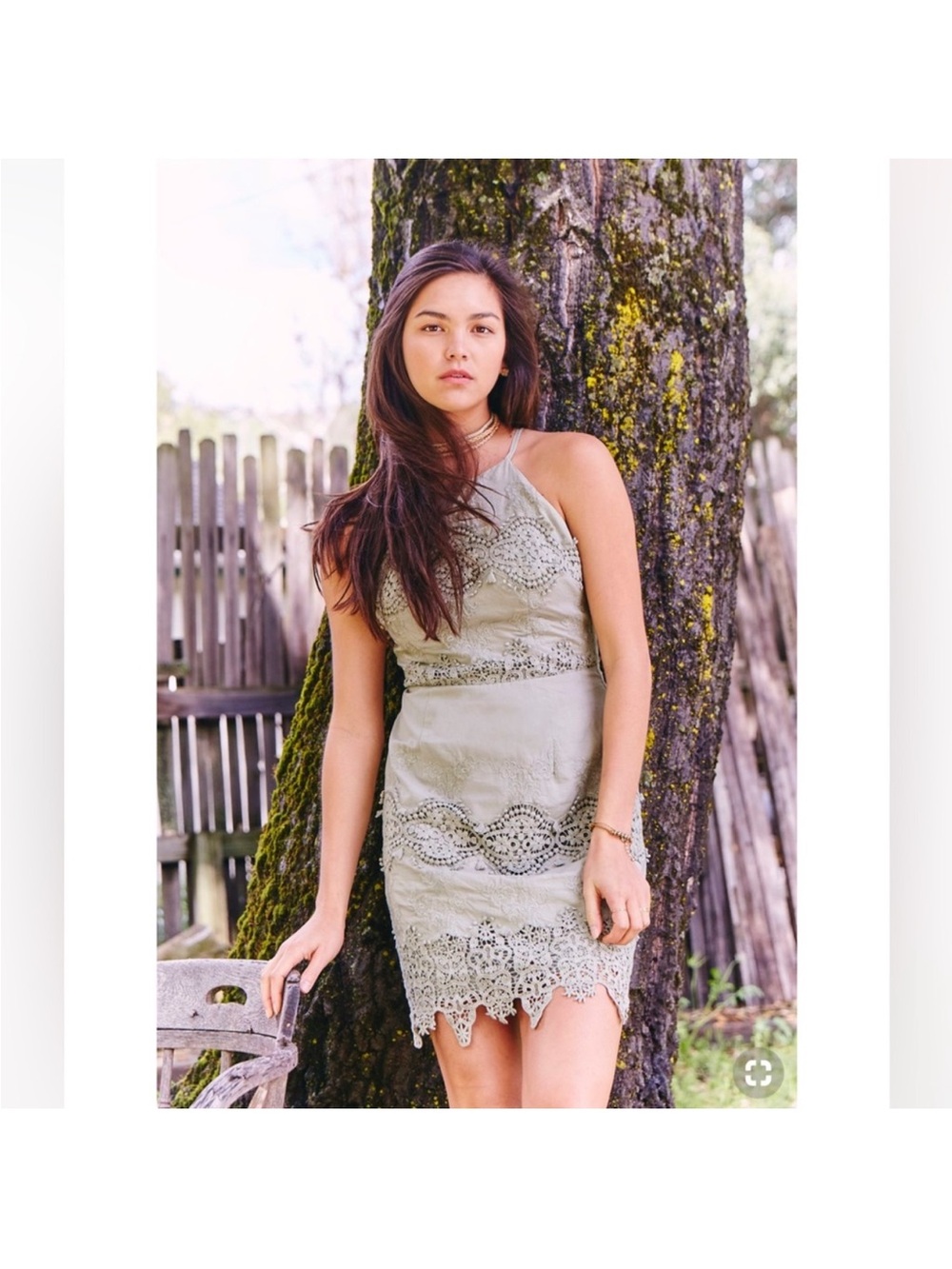 NWT Altar’d State Dress Sage Green Romantic Dress Size M Crochet Mini Lace